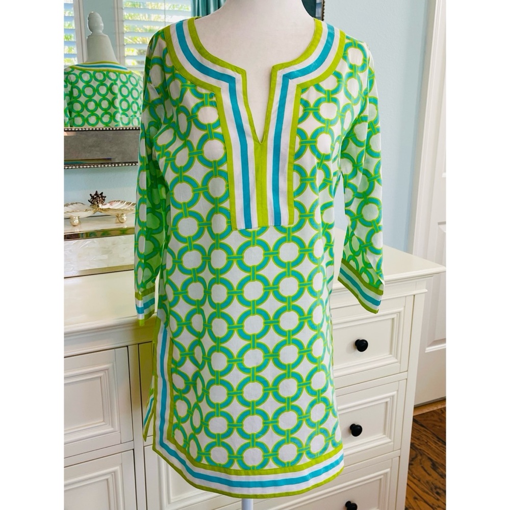 Gretchen Scott Green & Turquoise Tunic Top, Size XS
